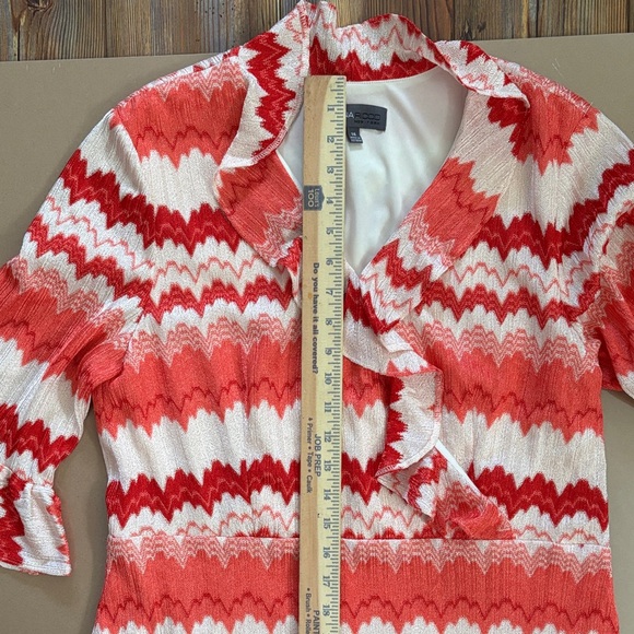 Donna Ricco Red and White Geometric Patterned Dress sz 14 - Picture 6 of 12